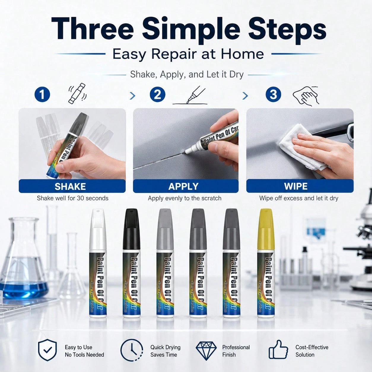 Car Scratch Repair Pen, Automotive Touch Up Paint For Minor Scratches & Chips, Quick Fix Auto Paint Pen For Cars, Trucks, SUVs, Easy DIY Scratch Remover,Black,White,Gray,Silver,Gold
