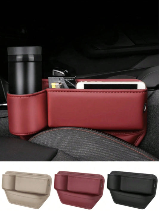 Car Seat Gap Filler, Genuine Leather Front Seat Storage Box With Cup Holder, Adjustable Car Seat Gap Organizer To Hold Phone, Glasses, Keys, Universal Car Accessories Fit Most Vehicles