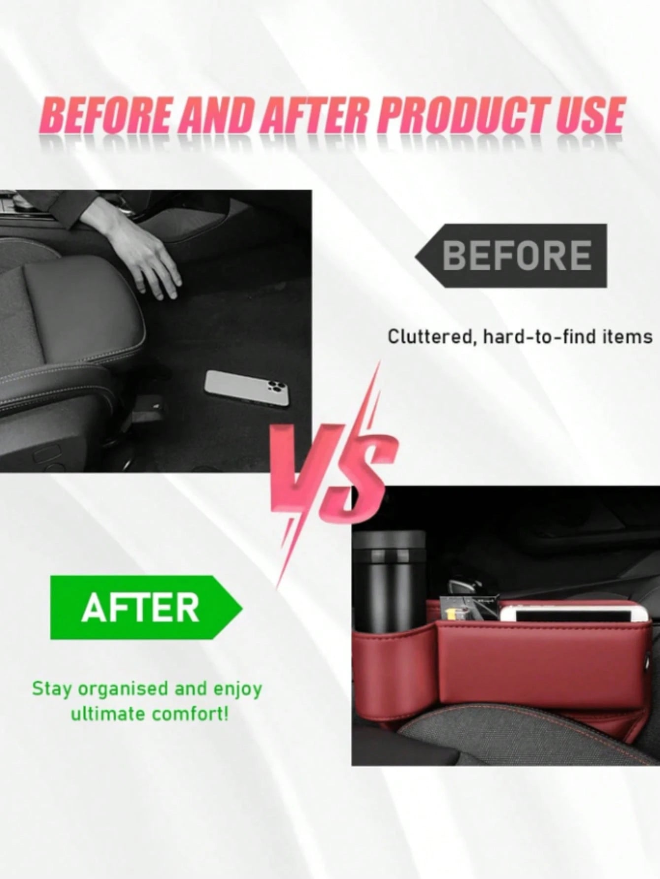 Car Seat Gap Filler, Genuine Leather Front Seat Storage Box With Cup Holder, Adjustable Car Seat Gap Organizer To Hold Phone, Glasses, Keys, Universal Car Accessories Fit Most Vehicles