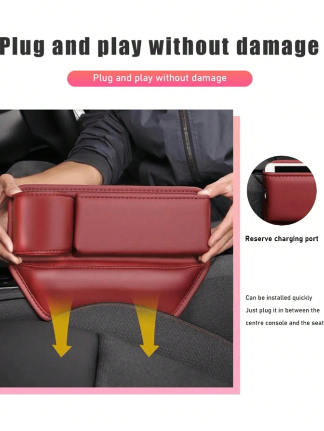 Car Seat Gap Filler, Genuine Leather Front Seat Storage Box With Cup Holder, Adjustable Car Seat Gap Organizer To Hold Phone, Glasses, Keys, Universal Car Accessories Fit Most Vehicles