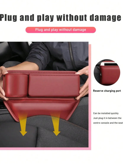 Car Seat Gap Filler, Genuine Leather Front Seat Storage Box With Cup Holder, Adjustable Car Seat Gap Organizer To Hold Phone, Glasses, Keys, Universal Car Accessories Fit Most Vehicles