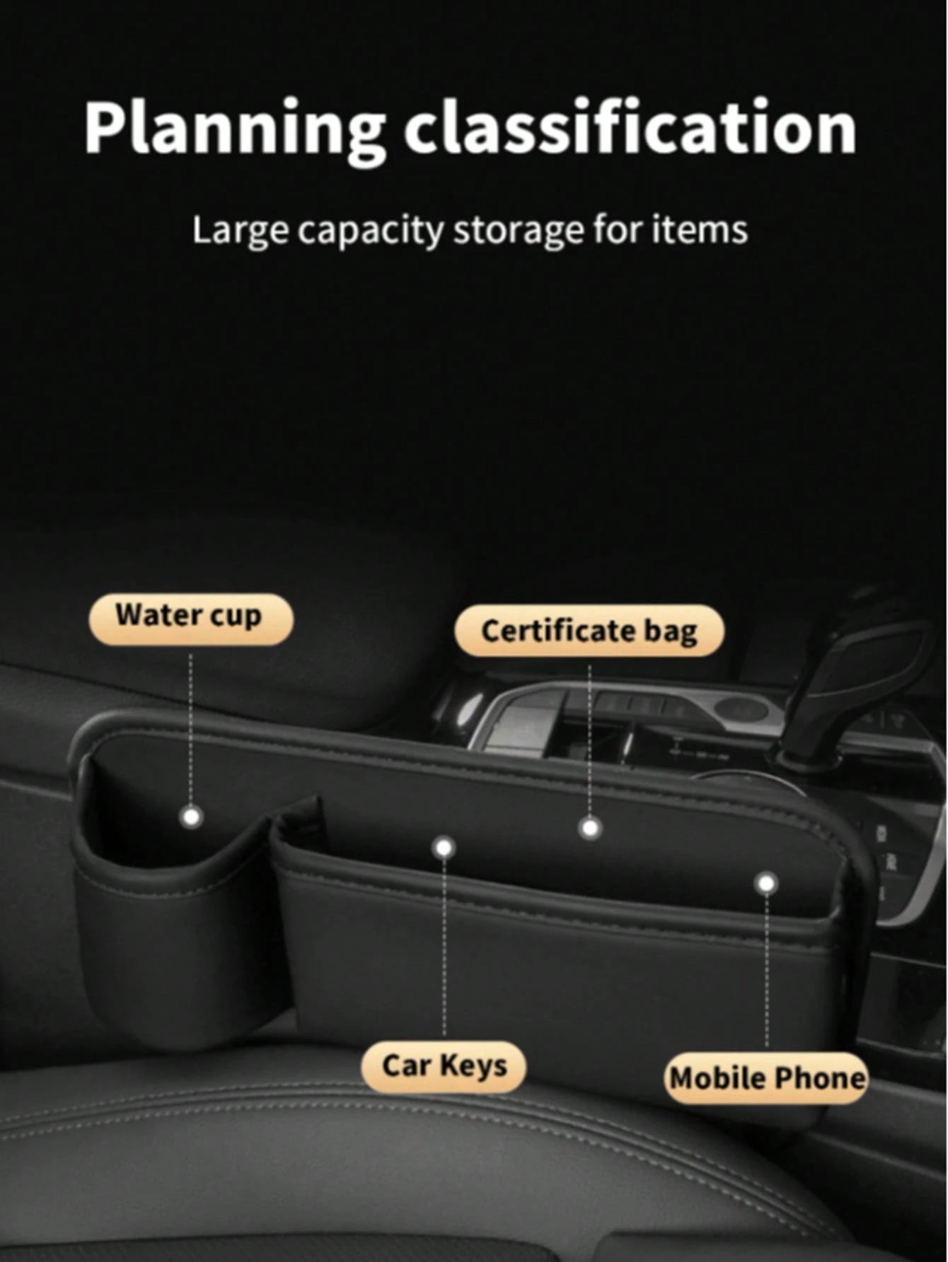 Car Seat Gap Filler, Genuine Leather Front Seat Storage Box With Cup Holder, Adjustable Car Seat Gap Organizer To Hold Phone, Glasses, Keys, Universal Car Accessories Fit Most Vehicles