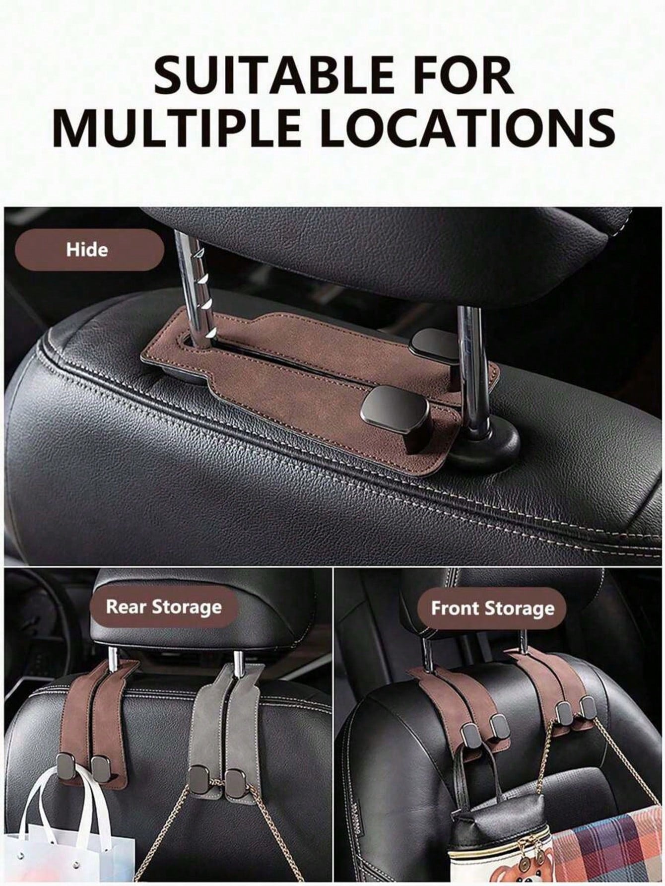 Car Seat Headrest Hook, Dual Headrest Wallet Hook, Car Back Seat Headrest Hook For Hanging Handbags, Bags, Clothes And Wallets