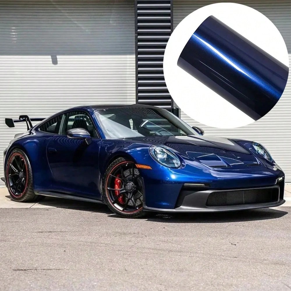 Car Sticker Gentian Blue Metallic Car Vinyl Wrap Color Change Film Bubble Free Wrap Decal Car Accessories Interior Exterior