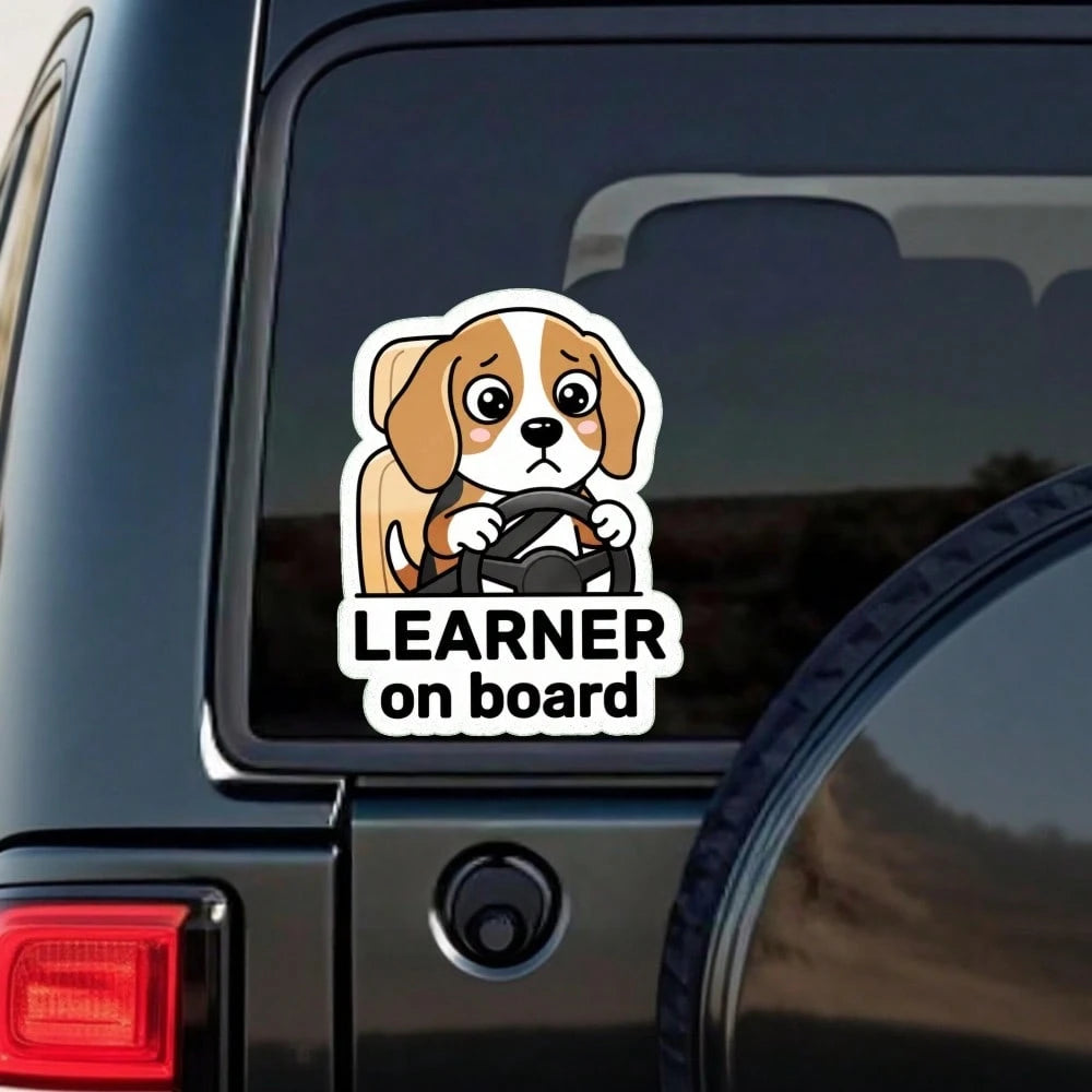 Car Stickers And Decals, Automotive Decals, Suitable For Rear Windshield, Fuel Tank Cap, And Car Doors, Learner On Board Dog Driving Car Sticker, Car Accessories Window Decals Vinyl