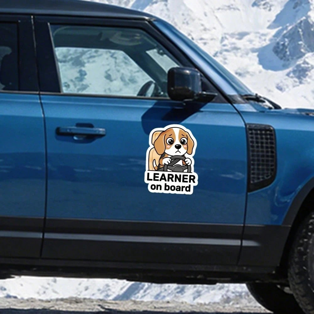 Car Stickers And Decals, Automotive Decals, Suitable For Rear Windshield, Fuel Tank Cap, And Car Doors, Learner On Board Dog Driving Car Sticker, Car Accessories Window Decals Vinyl