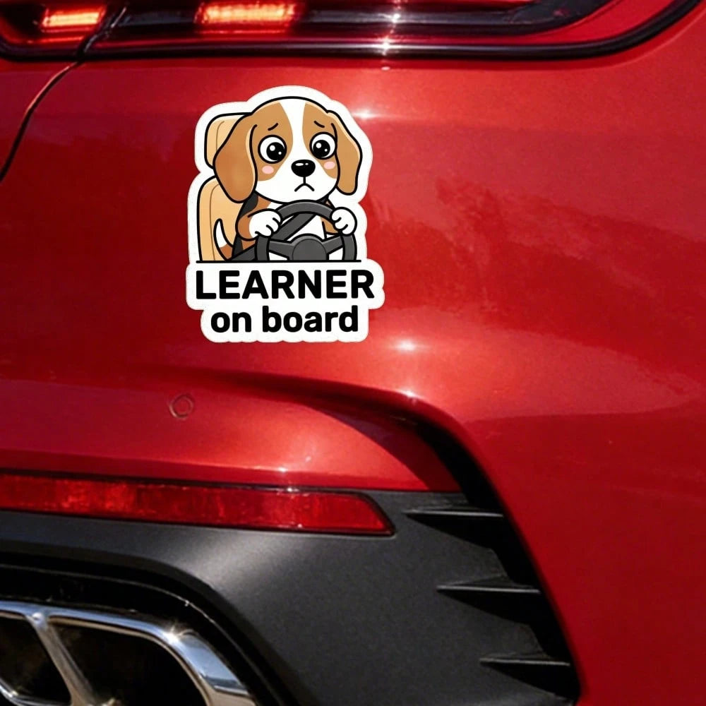 Car Stickers And Decals, Automotive Decals, Suitable For Rear Windshield, Fuel Tank Cap, And Car Doors, Learner On Board Dog Driving Car Sticker, Car Accessories Window Decals Vinyl