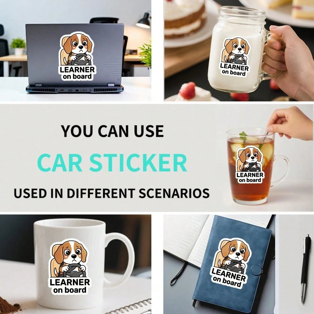 Car Stickers And Decals, Automotive Decals, Suitable For Rear Windshield, Fuel Tank Cap, And Car Doors, Learner On Board Dog Driving Car Sticker, Car Accessories Window Decals Vinyl