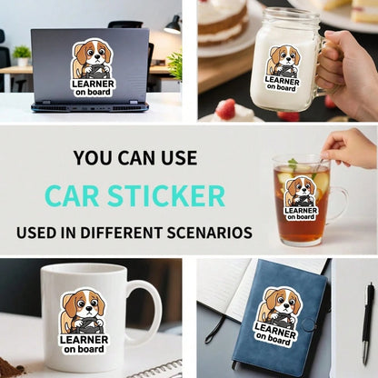 Car Stickers And Decals, Automotive Decals, Suitable For Rear Windshield, Fuel Tank Cap, And Car Doors, Learner On Board Dog Driving Car Sticker, Car Accessories Window Decals Vinyl