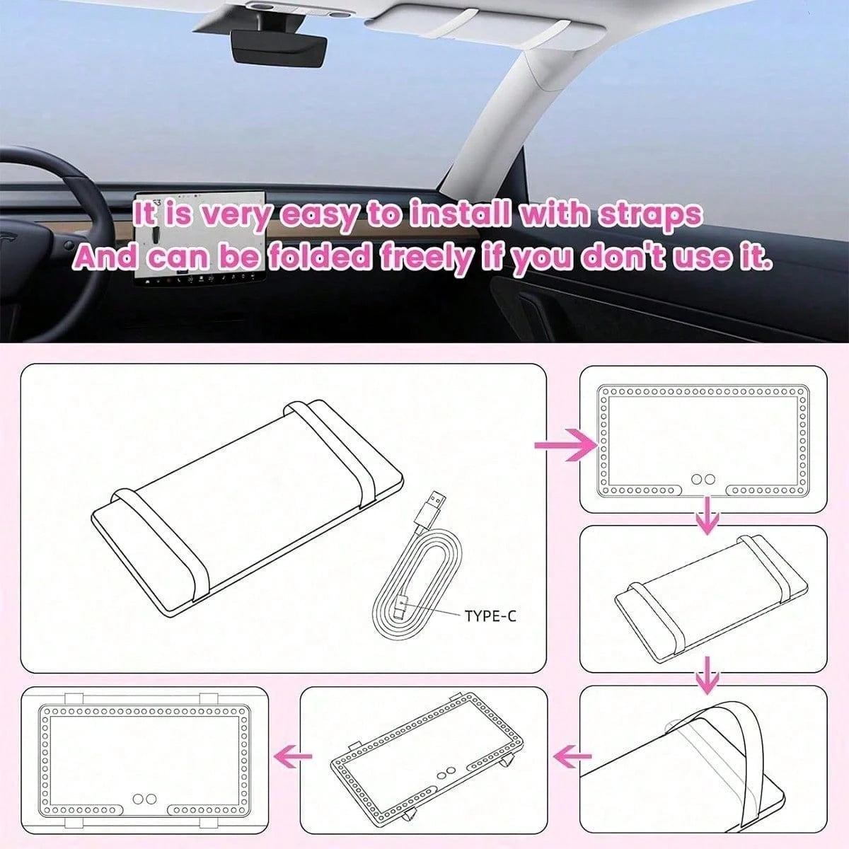 Car Sun Visor Makeup Mirror, LED Light Makeup Mirror, Smart Touch Car Makeup Mirror, 3 Light Modes And 60 LEDs- Rechargeable And Dimmable Touch Control- Perfect For Makeup Anytime, Anywhere
