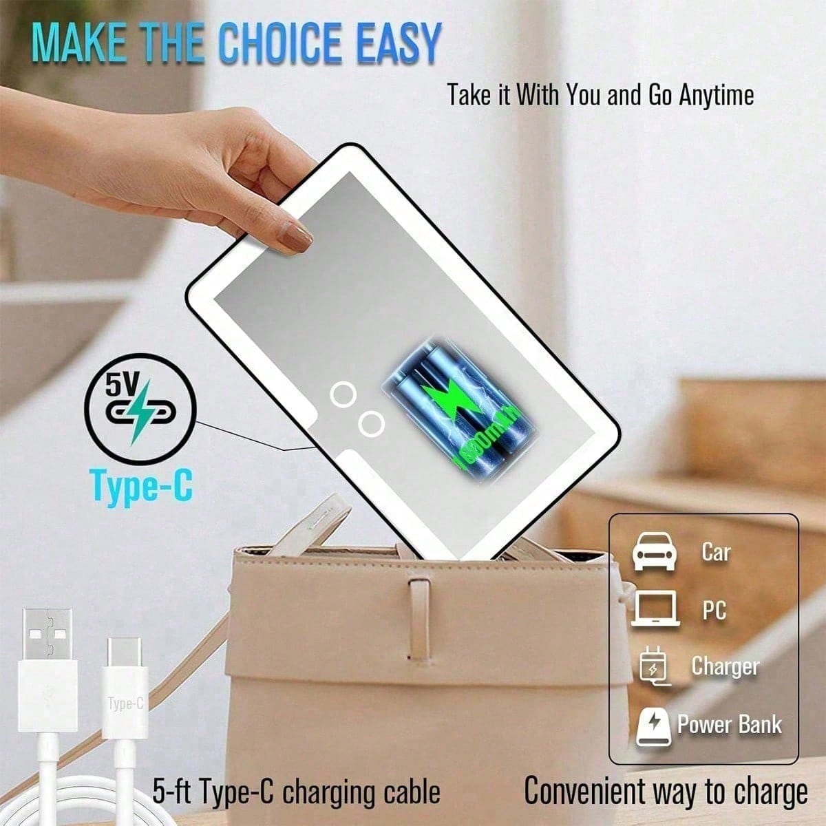 Car Sun Visor Makeup Mirror, LED Light Makeup Mirror, Smart Touch Car Makeup Mirror, 3 Light Modes And 60 LEDs- Rechargeable And Dimmable Touch Control- Perfect For Makeup Anytime, Anywhere