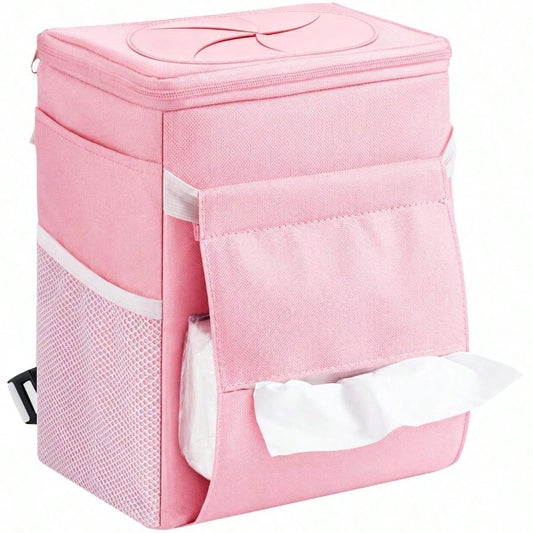 Car Trash Bin, 2 Gallon Leakproof Waterproof Vehicle Garbage Can With Lid Tissue Holder, Car Interior Organizer Front/Back/Console, Automotive Accessory, Pink