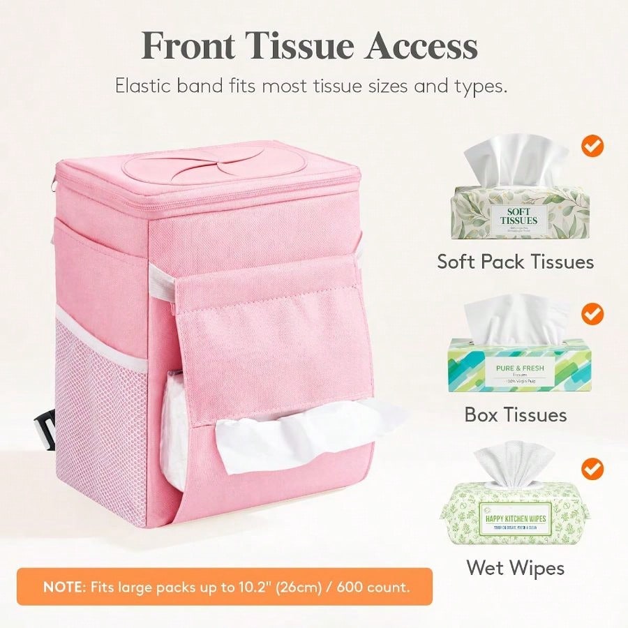 Car Trash Bin, 2 Gallon Leakproof Waterproof Vehicle Garbage Can With Lid Tissue Holder, Car Interior Organizer Front/Back/Console, Automotive Accessory, Pink