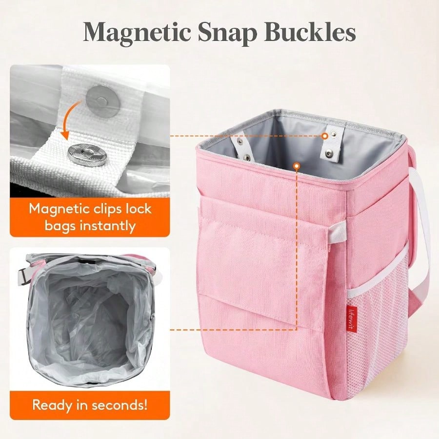 Car Trash Bin, 2 Gallon Leakproof Waterproof Vehicle Garbage Can With Lid Tissue Holder, Car Interior Organizer Front/Back/Console, Automotive Accessory, Pink