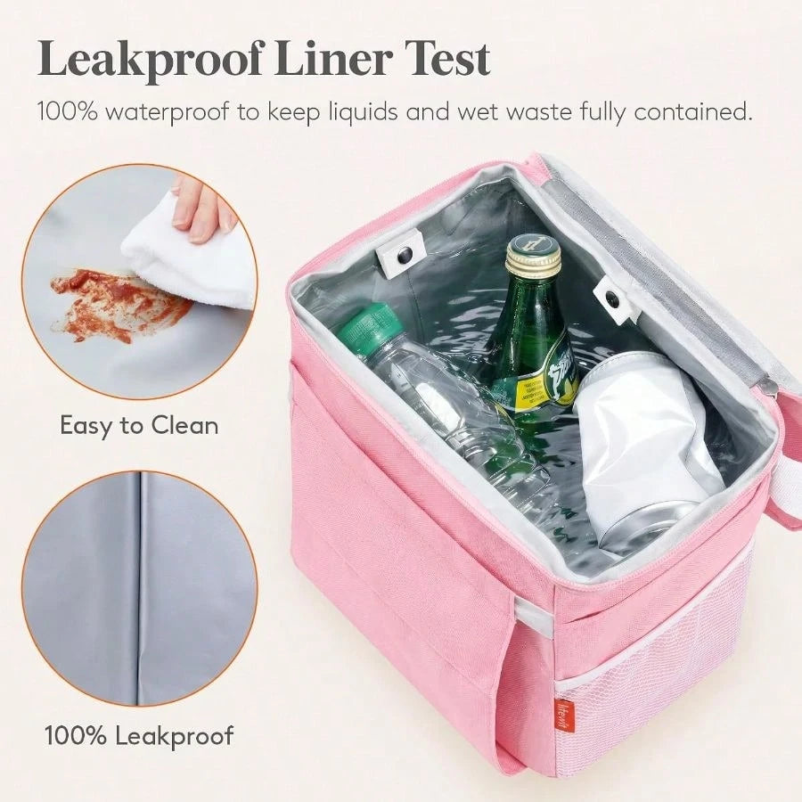 Car Trash Bin, 2 Gallon Leakproof Waterproof Vehicle Garbage Can With Lid Tissue Holder, Car Interior Organizer Front/Back/Console, Automotive Accessory, Pink