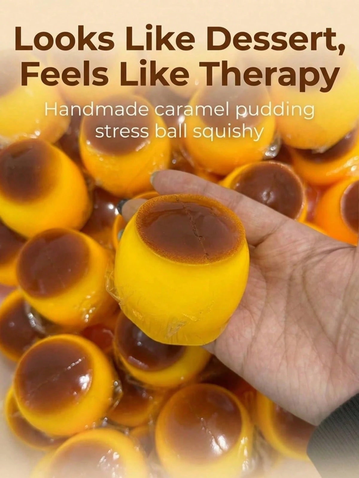 Caramel Pudding Stress Ball Squishy Crunchy Bead Filled Non Rebound Handmade Taba ASMR Anxiety Relief For Adults Party Favor Squeeze Toy Cute Realistic Food Soft Sticky Silicone Dessert