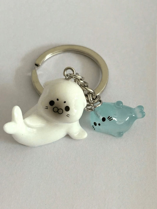 Cartoon 3D Glow-In-The-Dark Sea Lion Keychain Set- Cute Decorative Pendant Ocean Theme Bag Charm, Cute Sea Lion Bag Charm, Cute Seal Bag Charm
