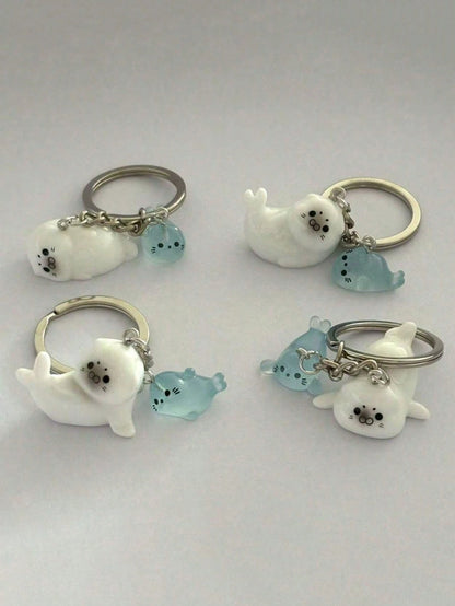 Cartoon 3D Glow-In-The-Dark Sea Lion Keychain Set- Cute Decorative Pendant Ocean Theme Bag Charm, Cute Sea Lion Bag Charm, Cute Seal Bag Charm