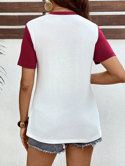 Casual Color Block Short Sleeve Round Neck Knitted Nursing Dress For Women World Cup