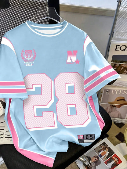 Casual Street Sense Retro Dot Digital Combined Letter Sports College Style Women's T-Shirt