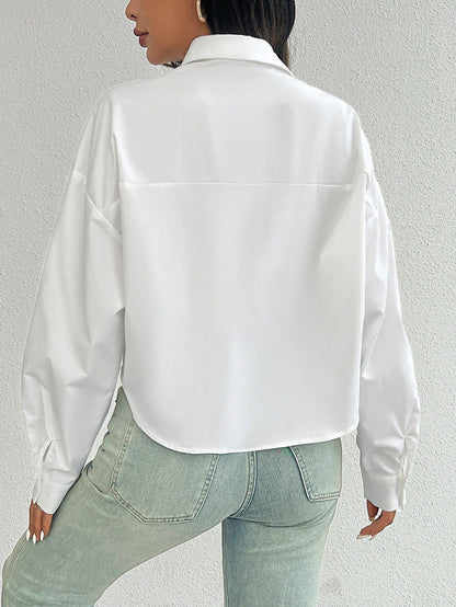 Casual Versatile Fashion Long Sleeve Single Breasted Turndown Collar Striped Women Shirt, Random Floral Pattern Fall Cloth For Women