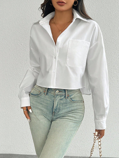 Casual Versatile Fashion Long Sleeve Single Breasted Turndown Collar Striped Women Shirt, Random Floral Pattern Fall Cloth For Women