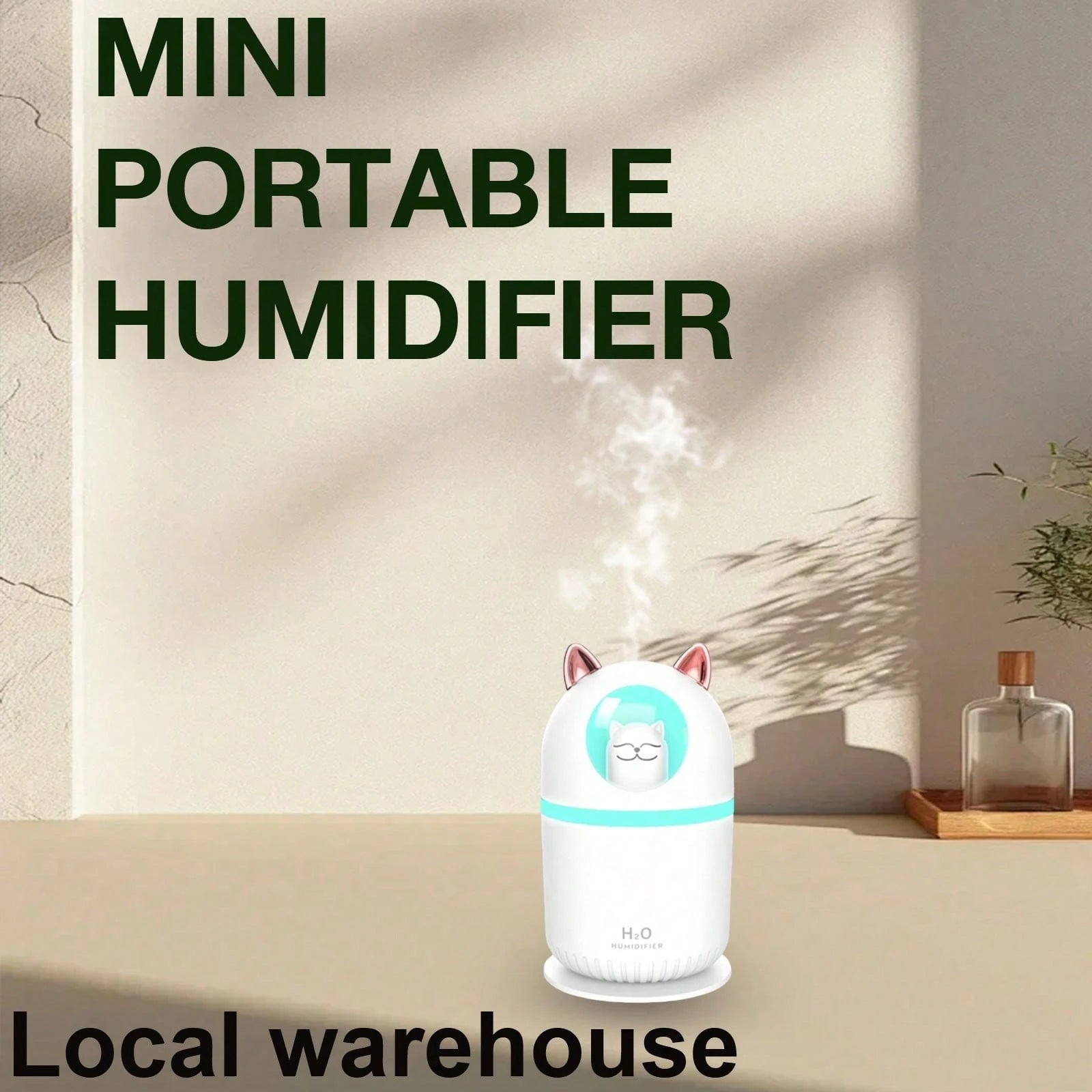 Cat-Shaped Mini Portable Cool Mist Humidifier: 28dB Low Noise, Easy Refill & Clean – Suitable For Car, Bedroom & Plants| Local Warehouse