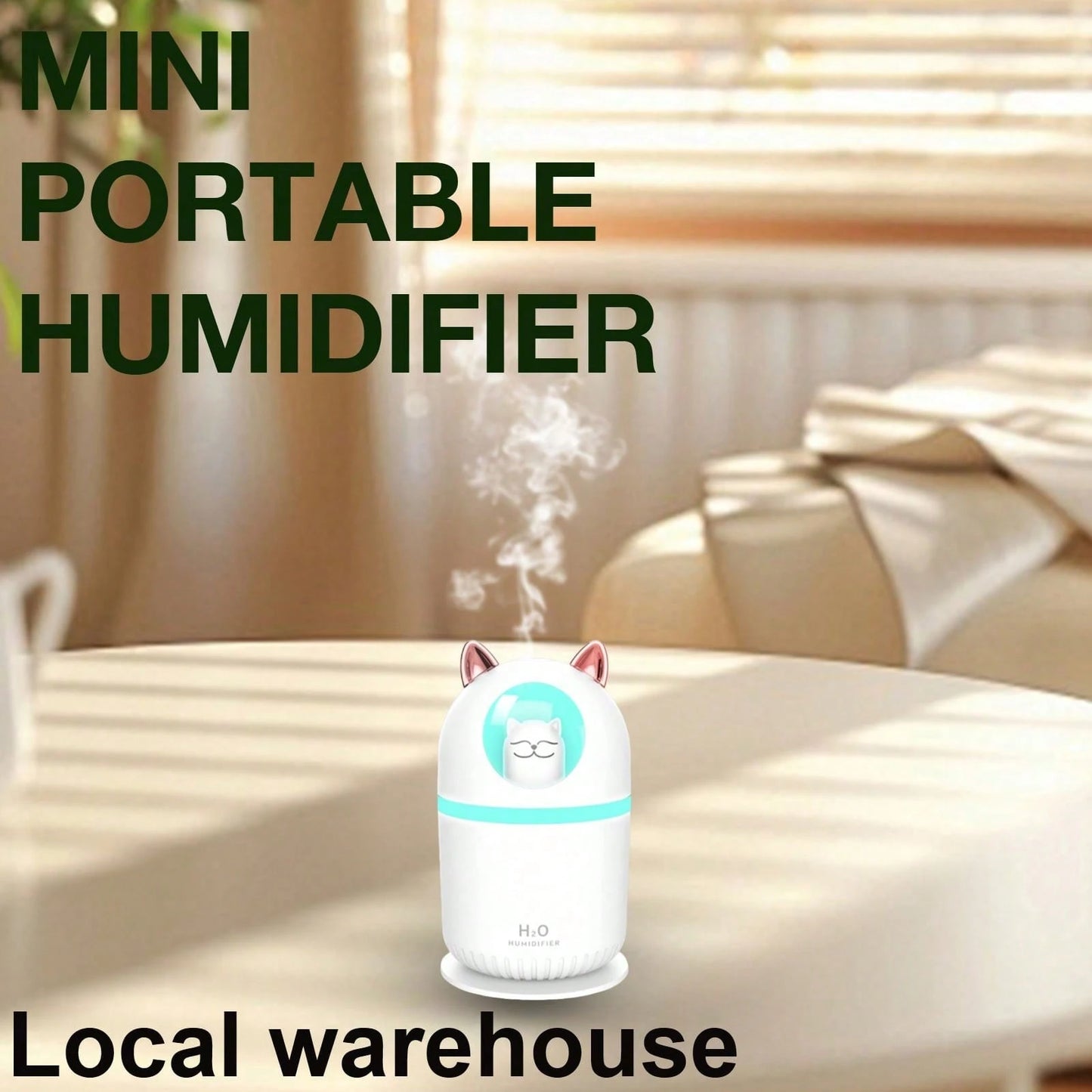 Cat-Shaped Mini Portable Cool Mist Humidifier: 28dB Low Noise, Easy Refill & Clean – Suitable For Car, Bedroom & Plants| Local Warehouse