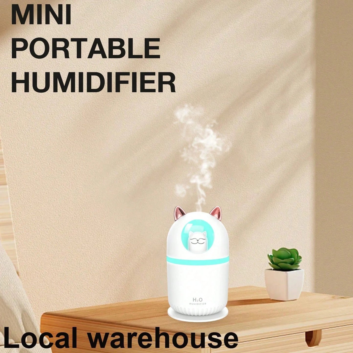 Cat-Shaped Mini Portable Cool Mist Humidifier: 28dB Low Noise, Easy Refill & Clean – Suitable For Car, Bedroom & Plants| Local Warehouse