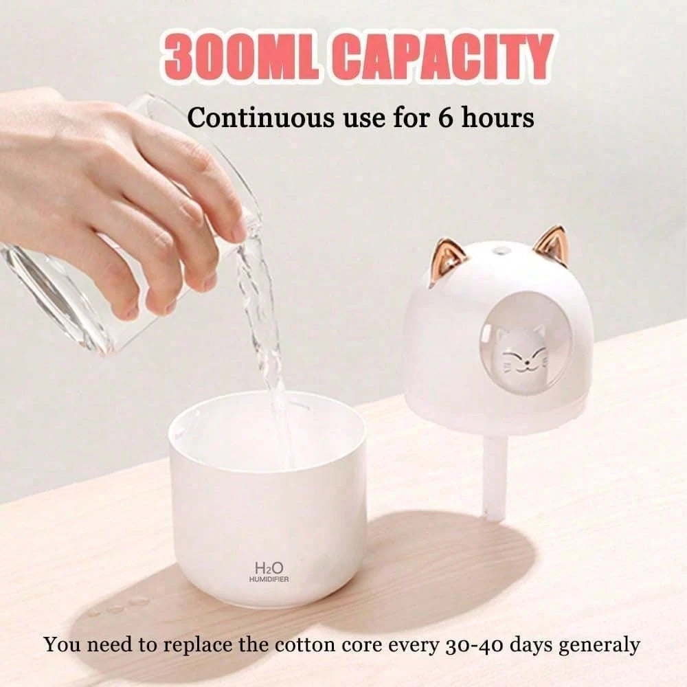 Cat-Shaped Mini Portable Cool Mist Humidifier: 28dB Low Noise, Easy Refill & Clean – Suitable For Car, Bedroom & Plants| Local Warehouse