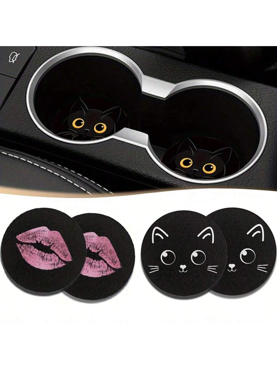 Cat Style 2 Pieces Car Cup Holder Coaster- Anti Slip, 2.8-Inch Made Of Natural Rubber, Washable, Weighing 8 Grams Per Piece, Perfect For Car Interior Accessories- Suitable For Car Owners- Suitable