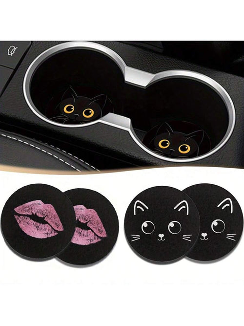 Cat Style 2 Pieces Car Cup Holder Coaster- Anti Slip, 2.8-Inch Made Of Natural Rubber, Washable, Weighing 8 Grams Per Piece, Perfect For Car Interior Accessories- Suitable For Car Owners- Suitable