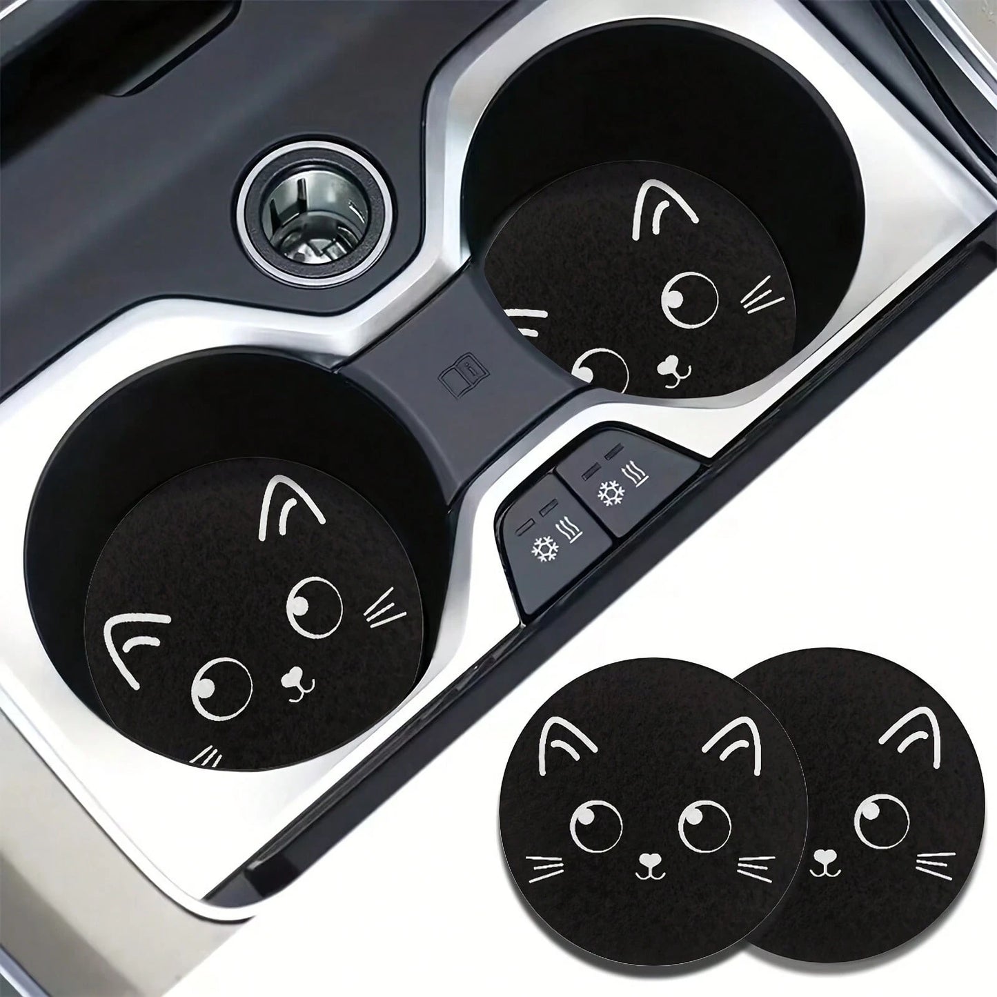 Cat Style 2 Pieces Car Cup Holder Coaster- Anti Slip, 2.8-Inch Made Of Natural Rubber, Washable, Weighing 8 Grams Per Piece, Perfect For Car Interior Accessories- Suitable For Car Owners- Suitable