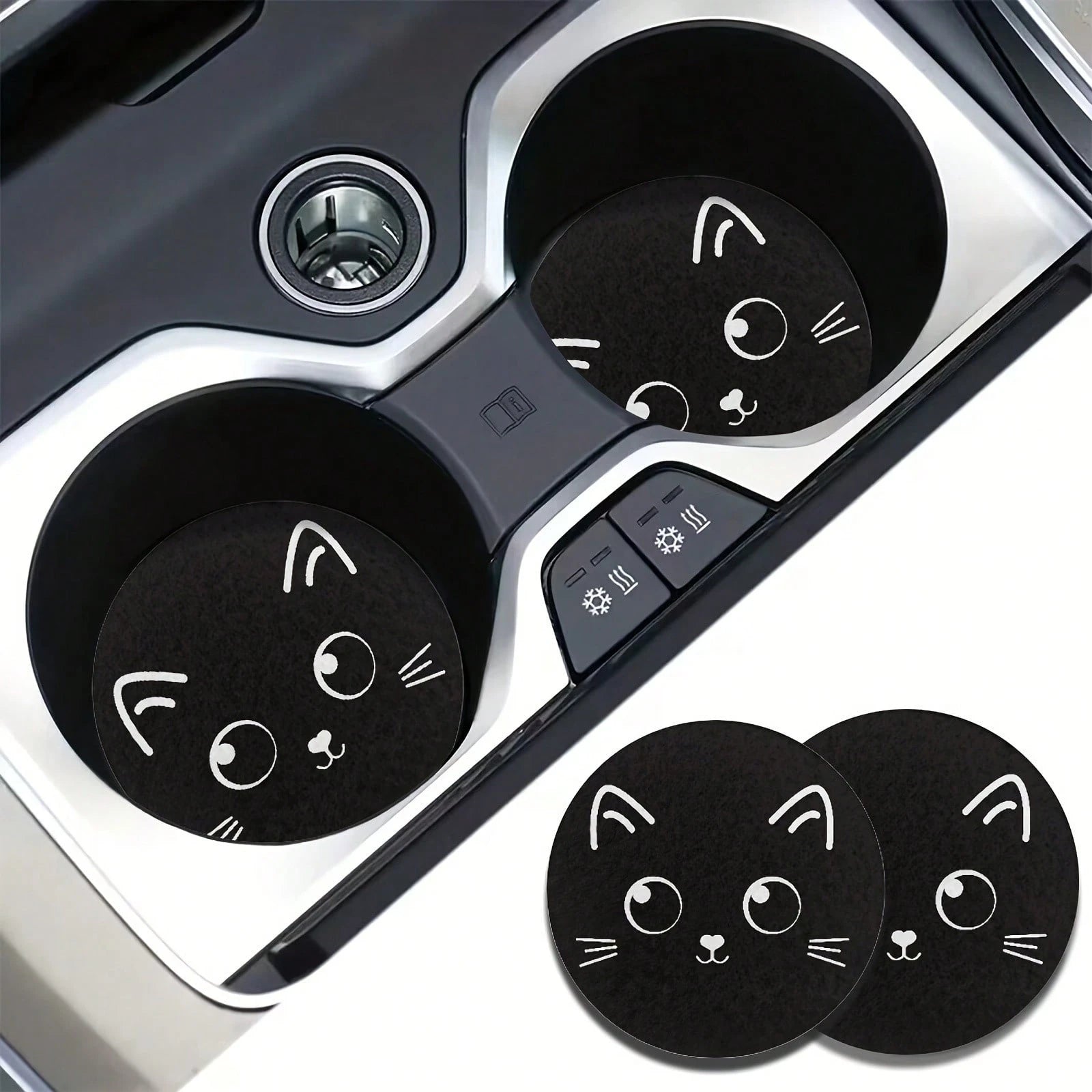 Cat Style 2 Pieces Car Cup Holder Coaster- Anti Slip, 2.8-Inch Made Of Natural Rubber, Washable, Weighing 8 Grams Per Piece, Perfect For Car Interior Accessories- Suitable For Car Owners- Suitable