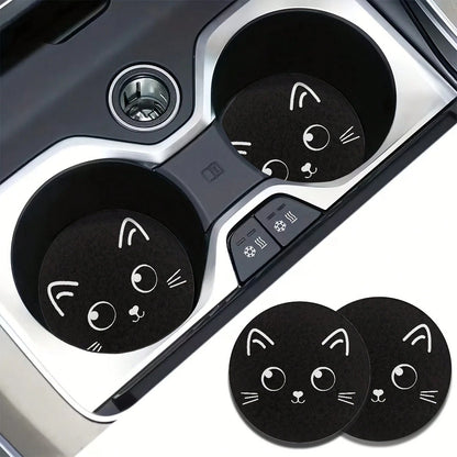 Cat Style 2 Pieces Car Cup Holder Coaster- Anti Slip, 2.8-Inch Made Of Natural Rubber, Washable, Weighing 8 Grams Per Piece, Perfect For Car Interior Accessories- Suitable For Car Owners- Suitable