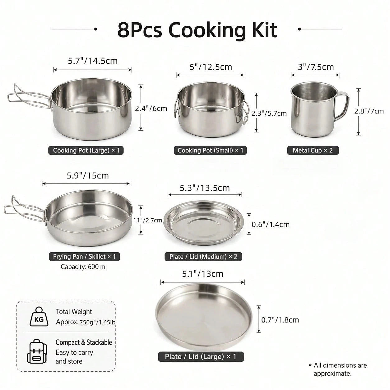 Cepasei 8/14Pcs Camping Cookware Mess Kit, Portable Non-Stick Aluminum Alloy Cookware, Kettle Pot Frying Pan Plates Forks Knives Spoons For Camping, Backpacking, Outdoor Cooking