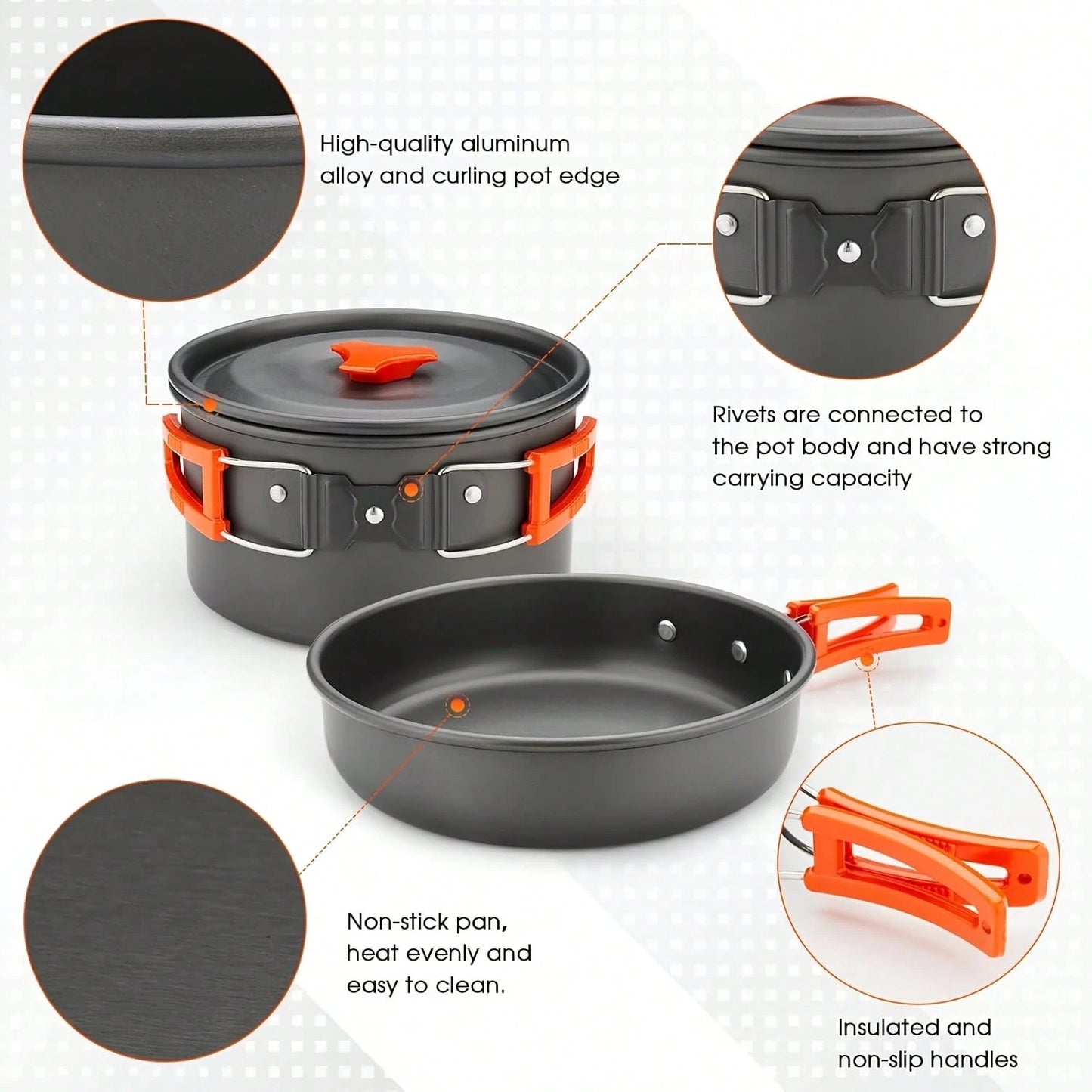 Cepasei 8/14Pcs Camping Cookware Mess Kit, Portable Non-Stick Aluminum Alloy Cookware, Kettle Pot Frying Pan Plates Forks Knives Spoons For Camping, Backpacking, Outdoor Cooking