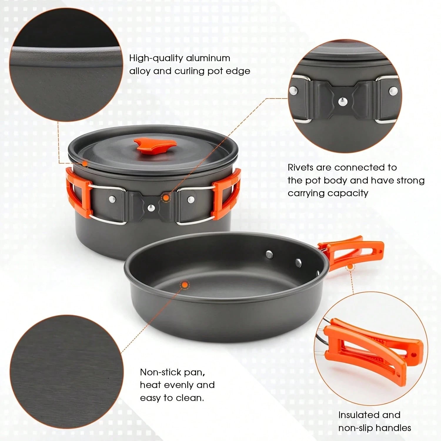 Cepasei 8/14Pcs Camping Cookware Mess Kit, Portable Non-Stick Aluminum Alloy Cookware, Kettle Pot Frying Pan Plates Forks Knives Spoons For Camping, Backpacking, Outdoor Cooking