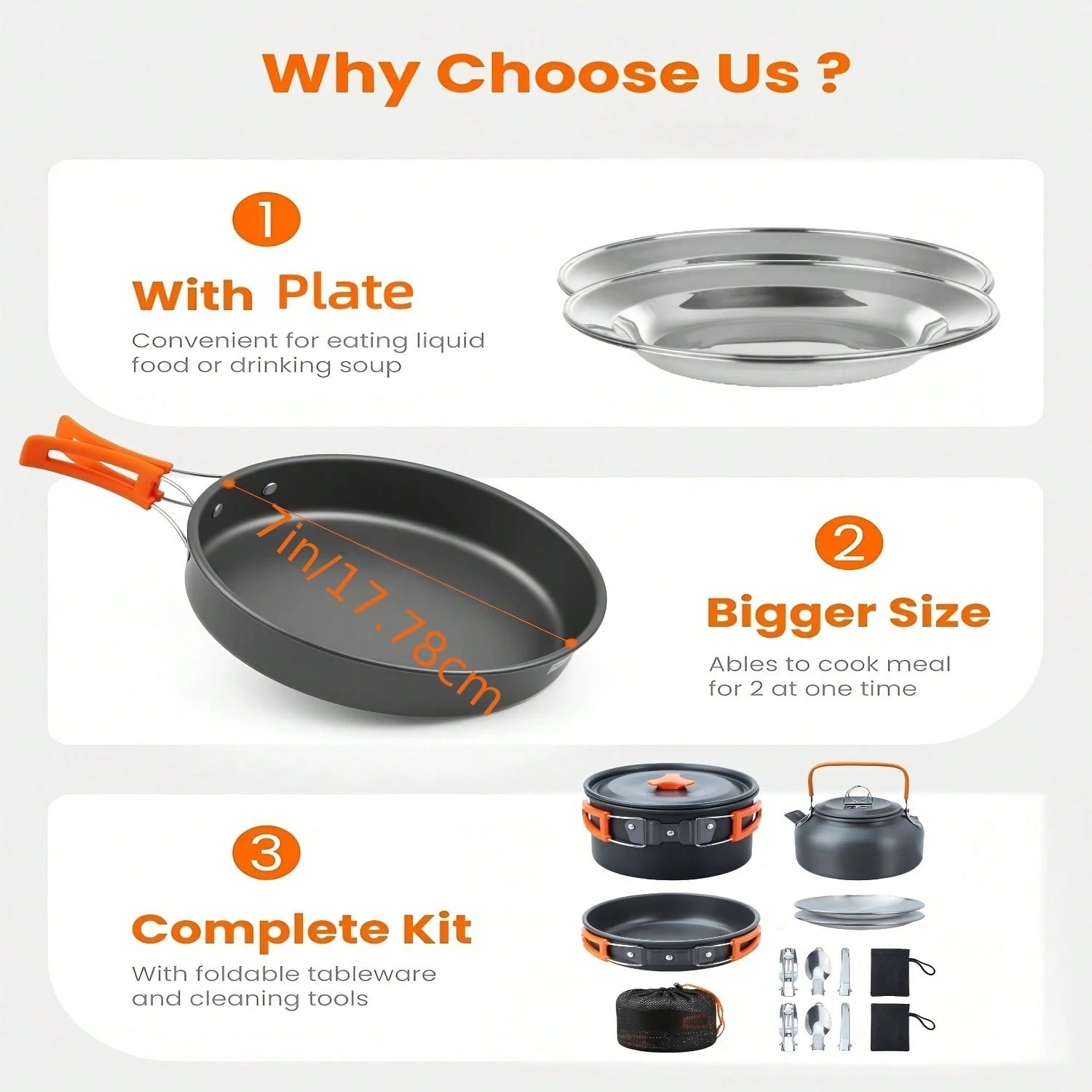 Cepasei 8/14Pcs Camping Cookware Mess Kit, Portable Non-Stick Aluminum Alloy Cookware, Kettle Pot Frying Pan Plates Forks Knives Spoons For Camping, Backpacking, Outdoor Cooking