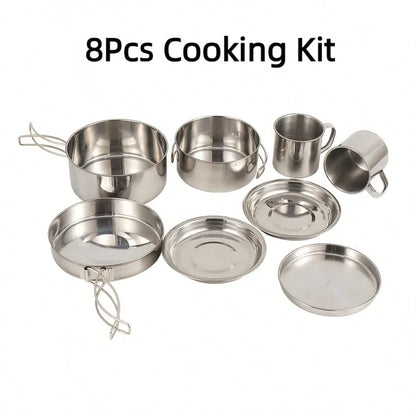 Cepasei 8/14Pcs Camping Cookware Mess Kit, Portable Non-Stick Aluminum Alloy Cookware, Kettle Pot Frying Pan Plates Forks Knives Spoons For Camping, Backpacking, Outdoor Cooking