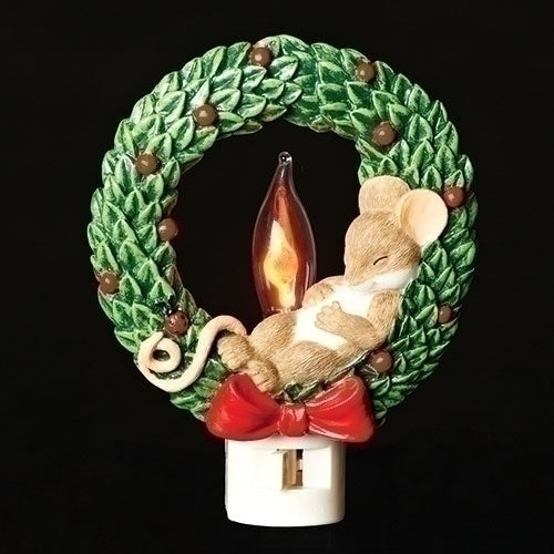 Charming Tails - Mouse Sleeping Inside Wreath Nightlight 131121
