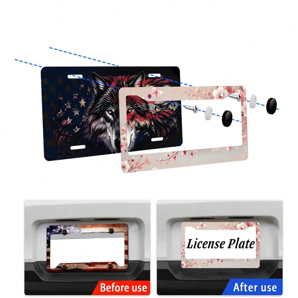 Cherry Blossom License Plate Frames,2PC Floral Flowers Car Plate Holder Universal Accessories Decor 2 Holes Screws Fits Standard US Vehicles Size