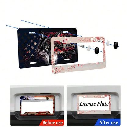 Cherry Blossom License Plate Frames,2PC Floral Flowers Car Plate Holder Universal Accessories Decor 2 Holes Screws Fits Standard US Vehicles Size