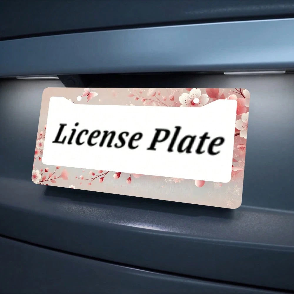 Cherry Blossom License Plate Frames,2PC Floral Flowers Car Plate Holder Universal Accessories Decor 2 Holes Screws Fits Standard US Vehicles Size