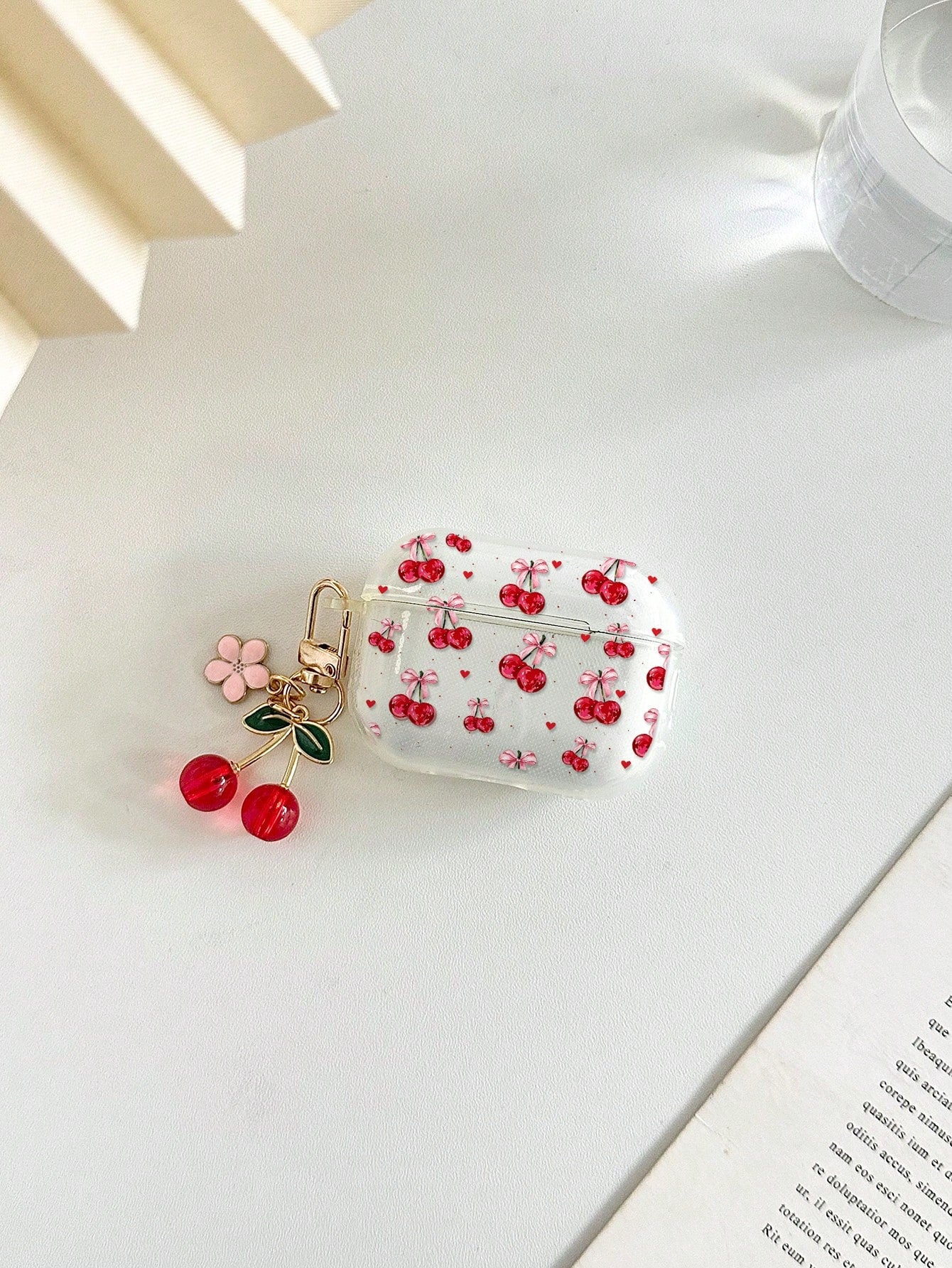 Cherry Painted Transparent Flower Button Thickened Fashion Bluetooth Anti-Drop Earphone Case Compatible With S4 Protective Case Apple Wireless Bluetooth Earphone Shell Glossy Pro2 Full Coverage Pods 3