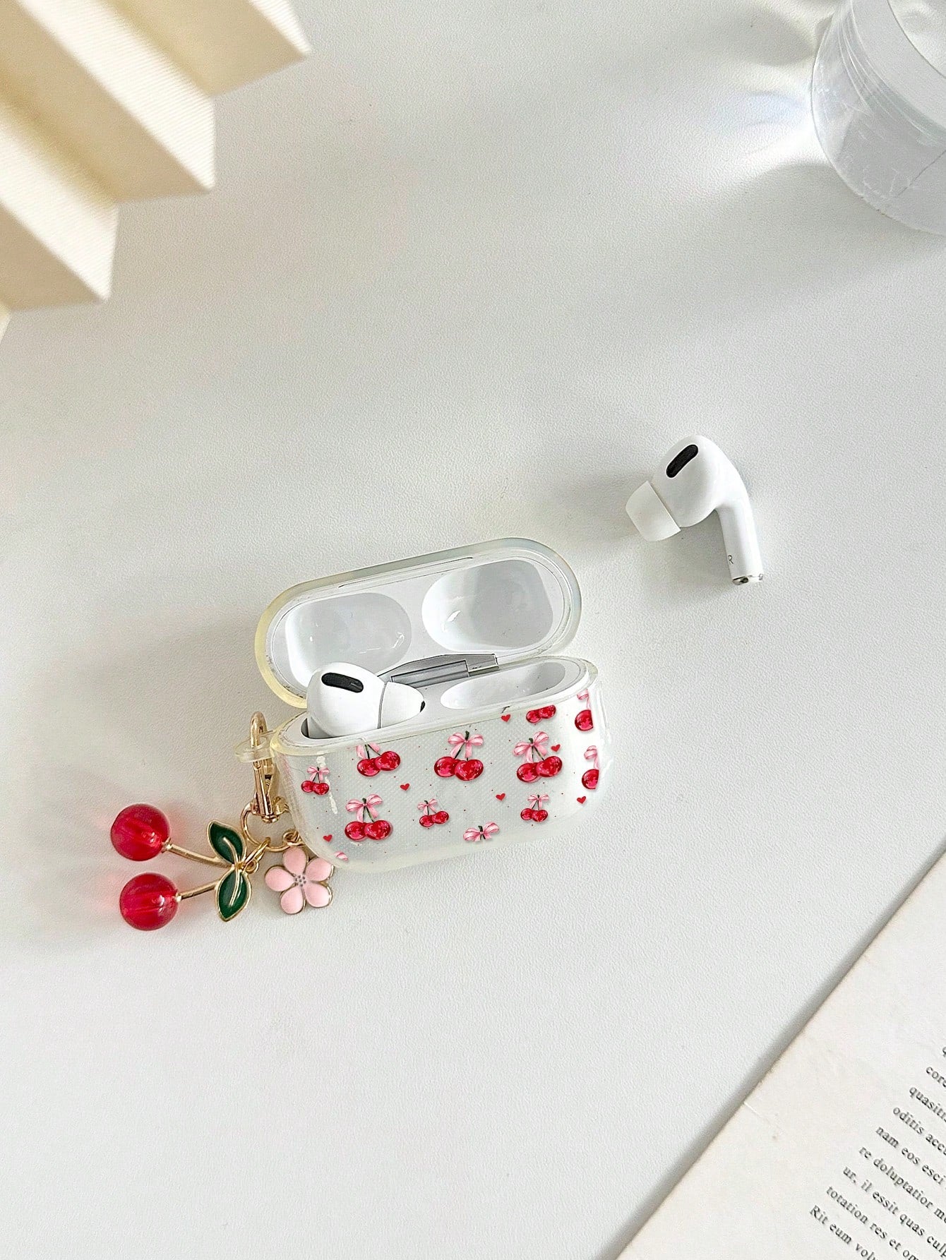Cherry Painted Transparent Flower Button Thickened Fashion Bluetooth Anti-Drop Earphone Case Compatible With S4 Protective Case Apple Wireless Bluetooth Earphone Shell Glossy Pro2 Full Coverage Pods 3