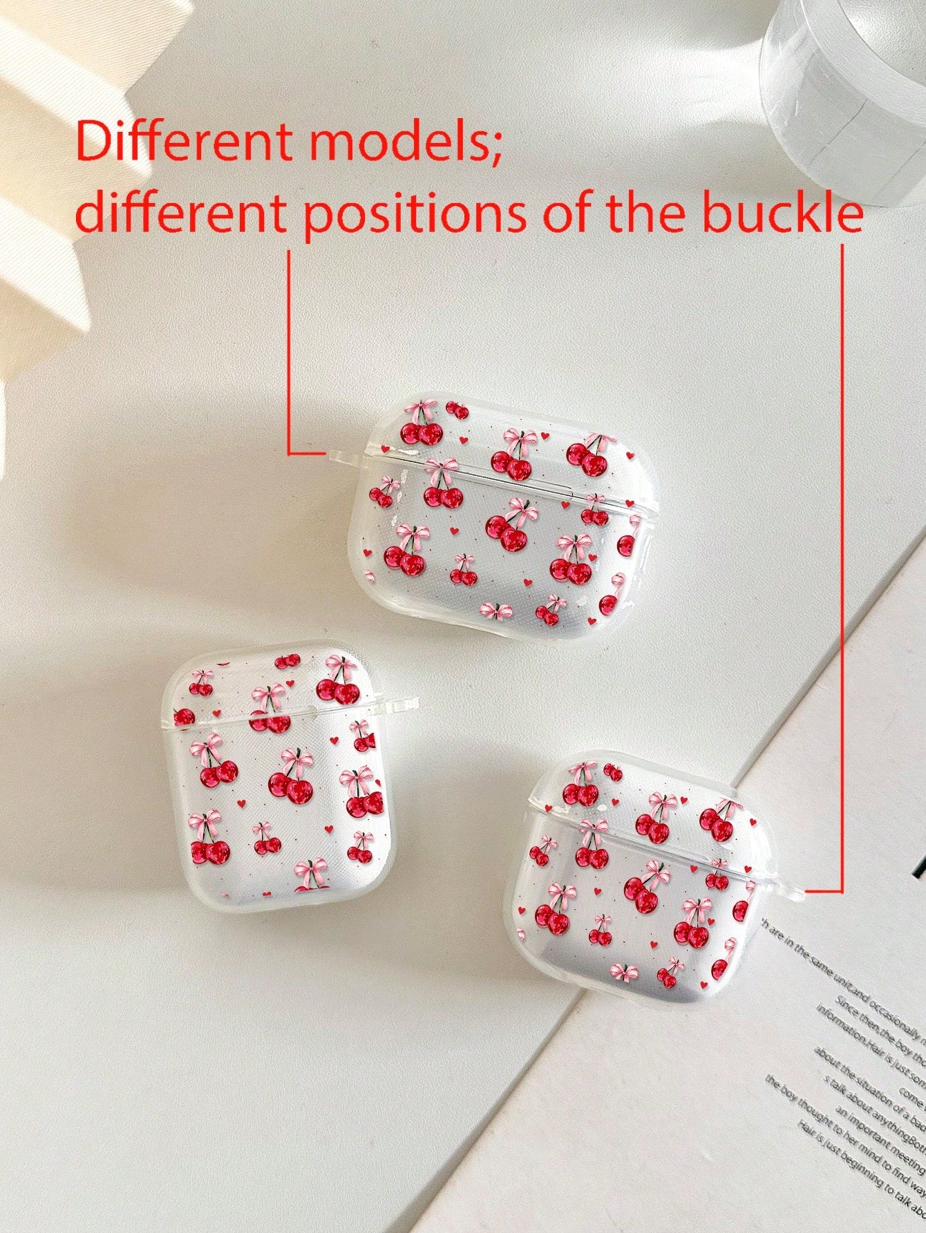 Cherry Painted Transparent Flower Button Thickened Fashion Bluetooth Anti-Drop Earphone Case Compatible With S4 Protective Case Apple Wireless Bluetooth Earphone Shell Glossy Pro2 Full Coverage Pods 3