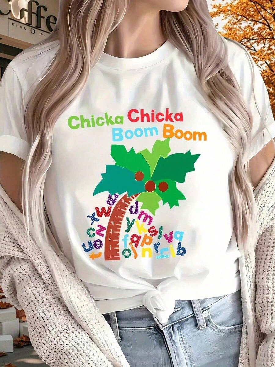 "CHICKA BOOM" Fun Printed Short Sleeve Top, Available In Black & White, Perfect For All Seasons, Outdoor, Home, Sports, Gatherings, Vacations &