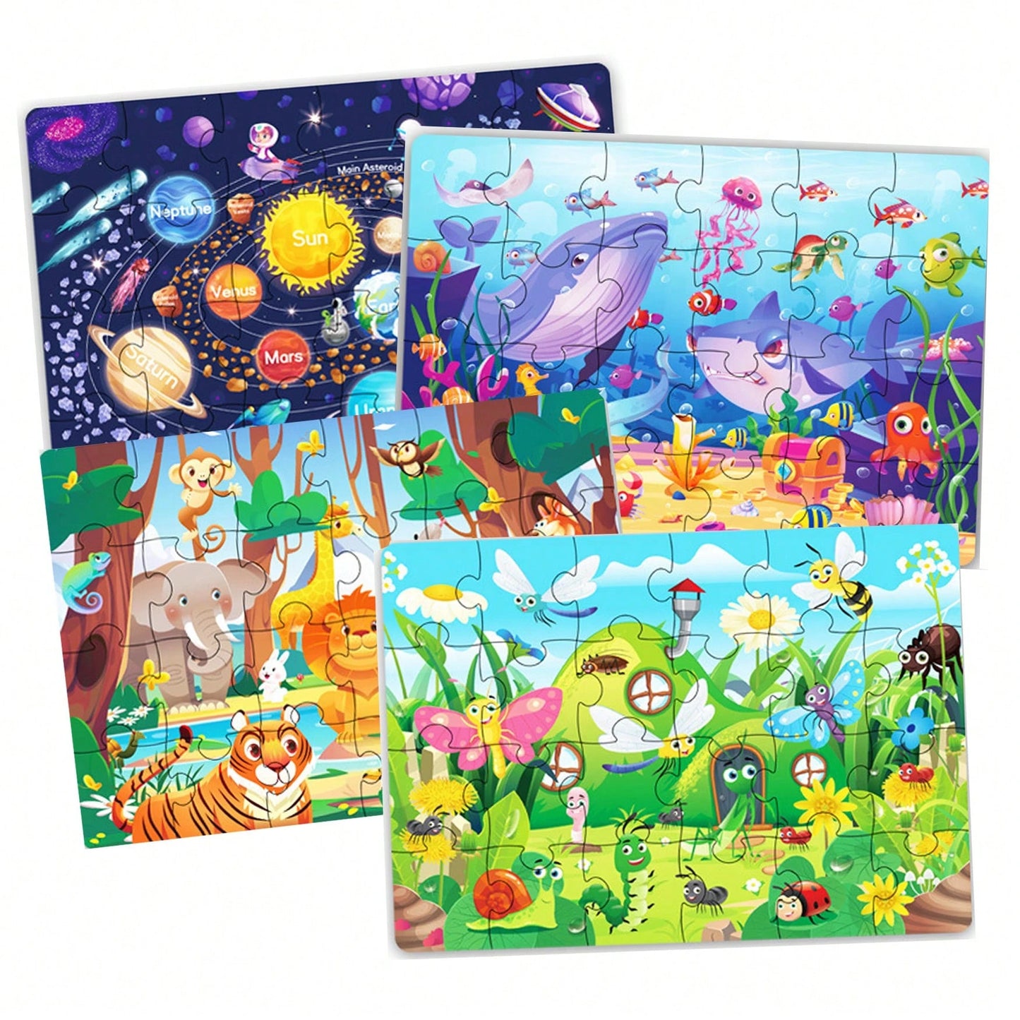 Children's Educational Puzzle- 4 Themes: Animals, Ocean, Space, Insects, 3-6 Years Old Early Learning Puzzle, Set Includes 1 Puzzle (24pcs) + 1 Instruction Manual, Simple Scene Puzzles, Birthday/Holi