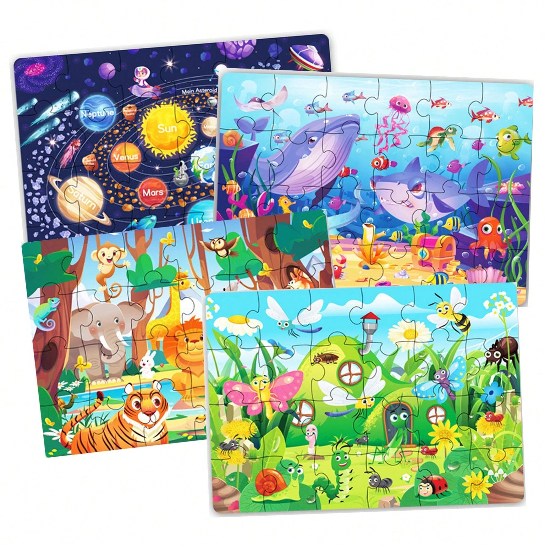 Children's Educational Puzzle- 4 Themes: Animals, Ocean, Space, Insects, 3-6 Years Old Early Learning Puzzle, Set Includes 1 Puzzle (24pcs) + 1 Instruction Manual, Simple Scene Puzzles, Birthday/Holi